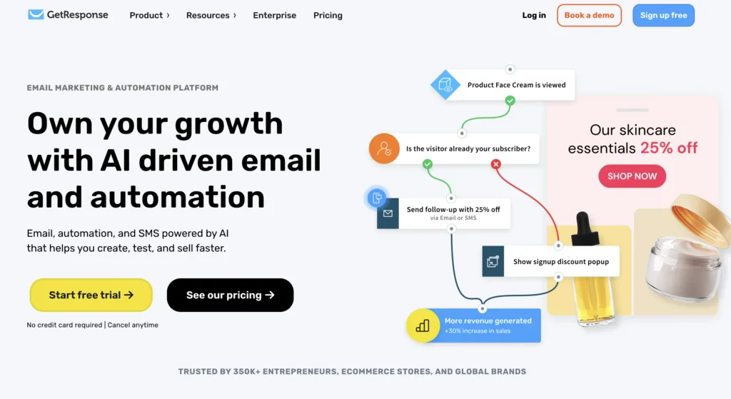 GetResponse email marketing review showing automation and funnel tools