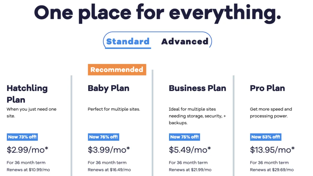 HostGator web hosting plans comparison image