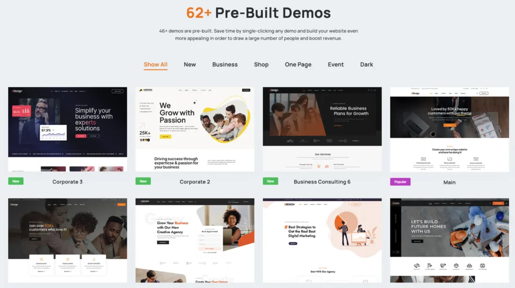 The uDesign WordPress theme demos