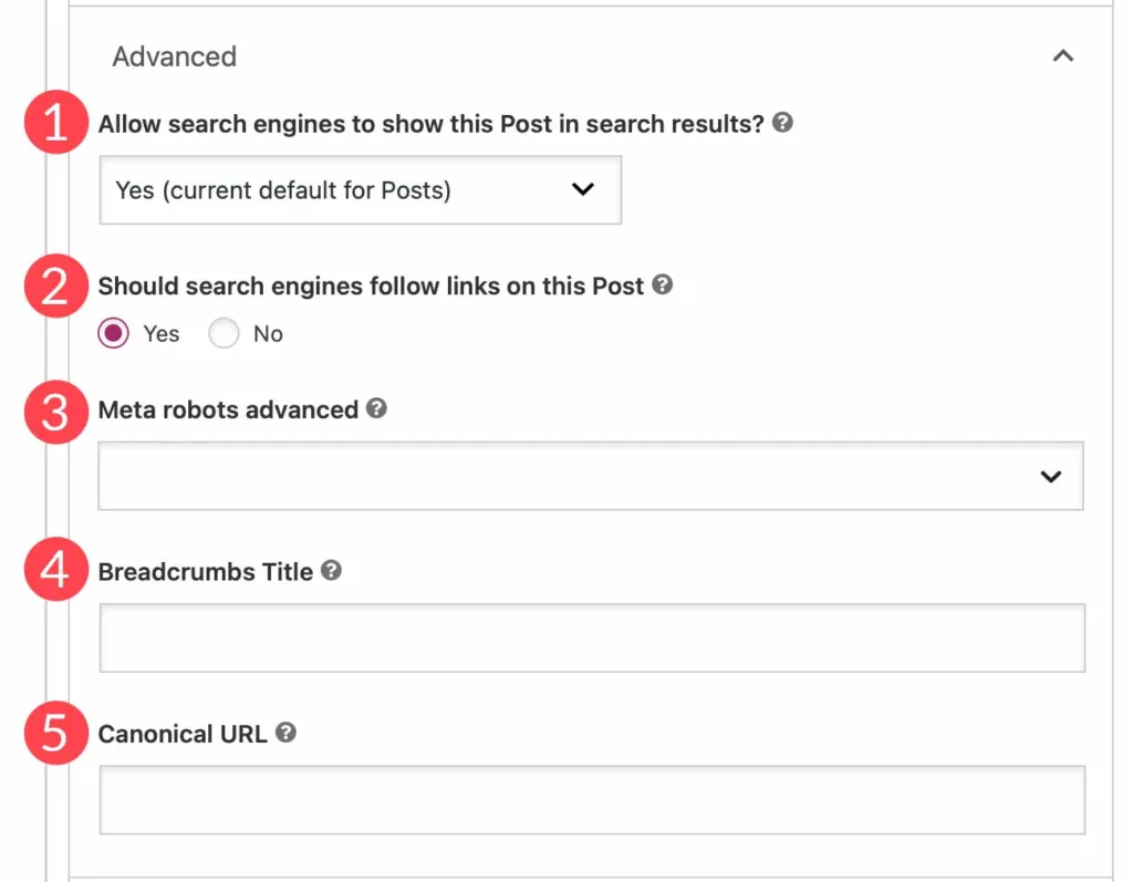 Yoast SEO advanced options