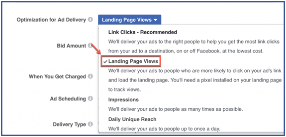 facebook landing page views
