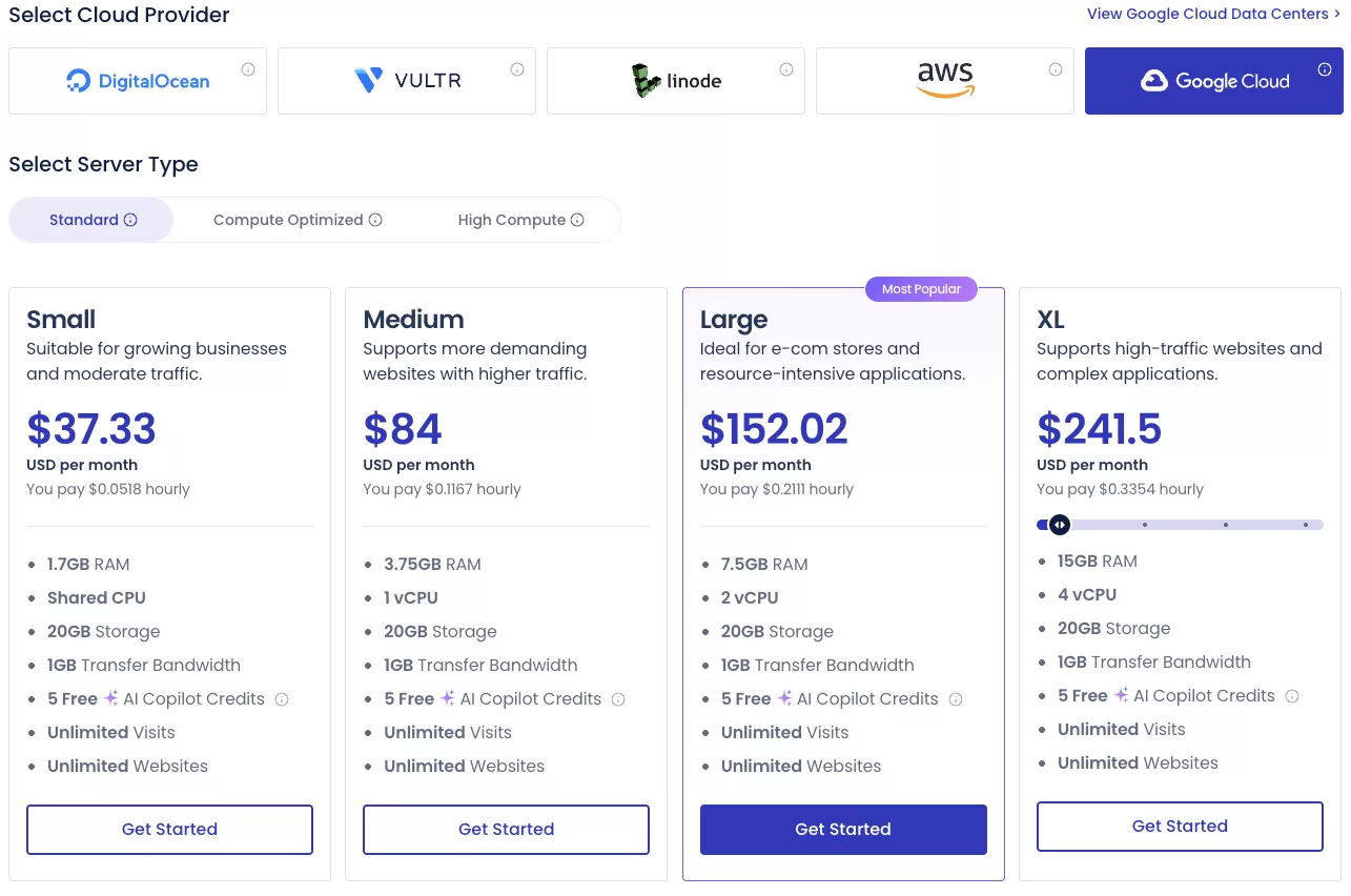 Cloudways Google cloud pricing plans