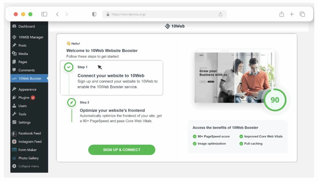 10Web comes with built in speed and SEO optimization tools