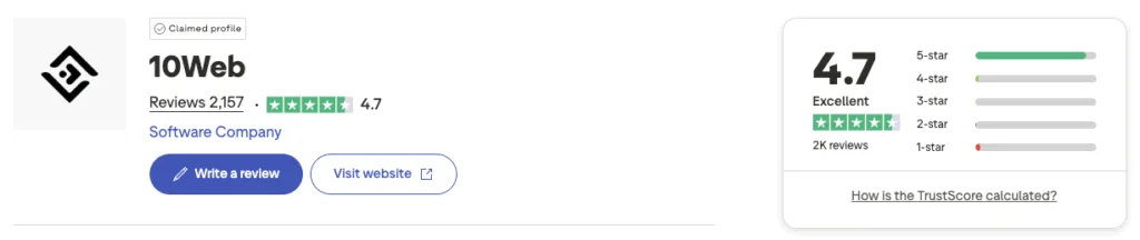 10Web has earned an impressive 4.7 star rating