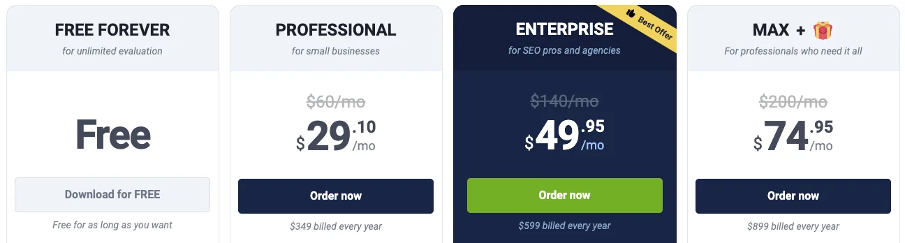 SEO PowerSuite Plans & Pricing